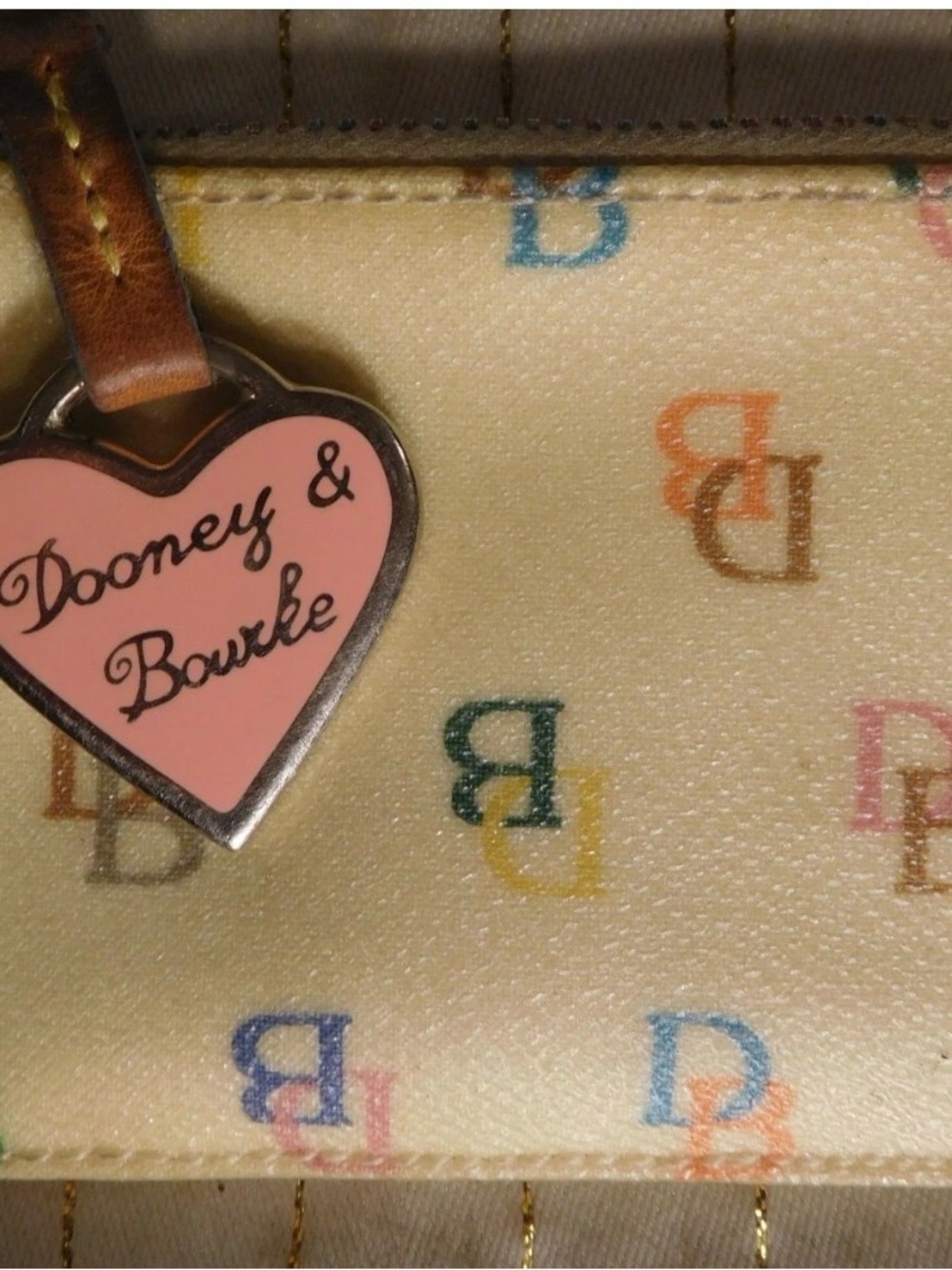 Dooney & Bourke Cream Multicolor DB Monogram Heart Keycard Wallet